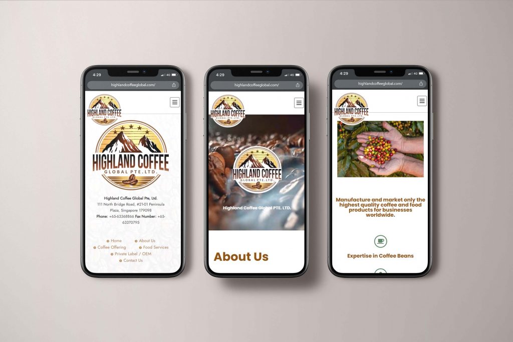 Highland coffee global web design portfolio mockup