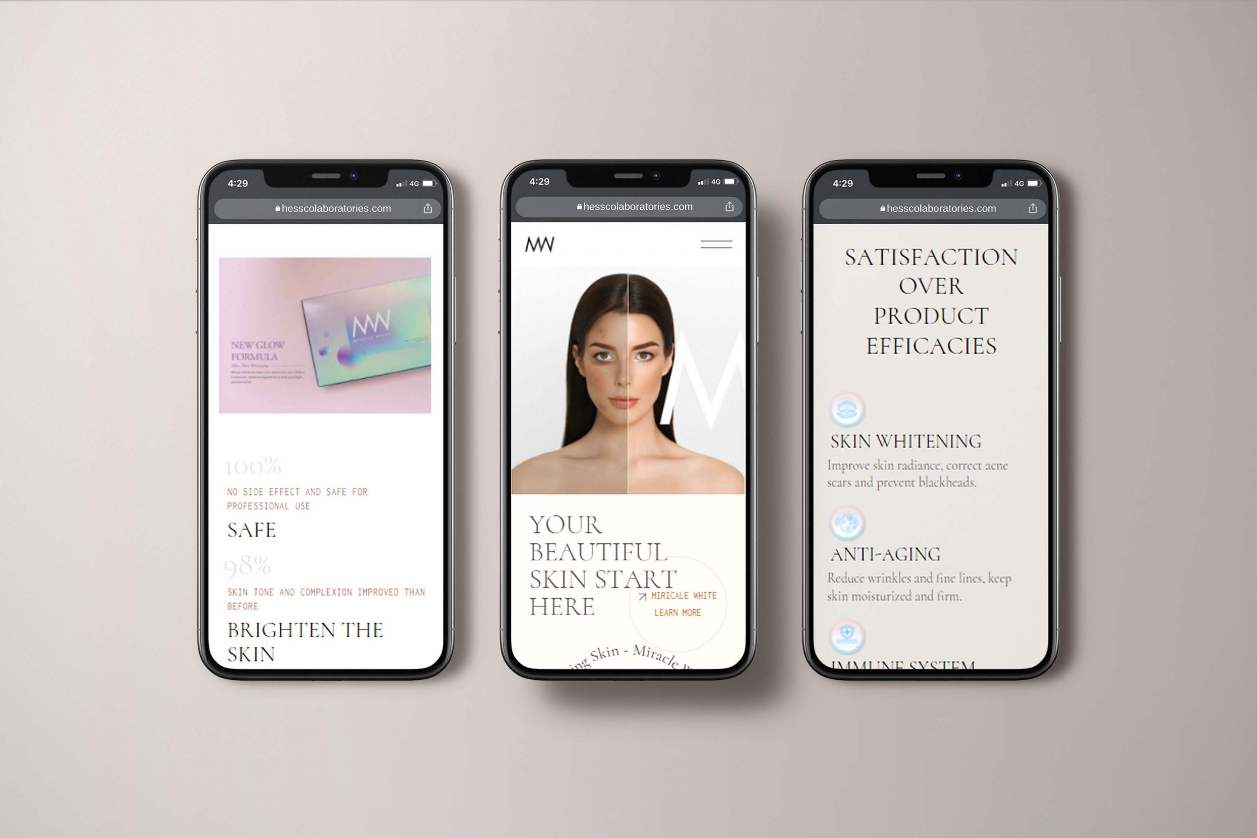 Miracle White web design portfolio mockup