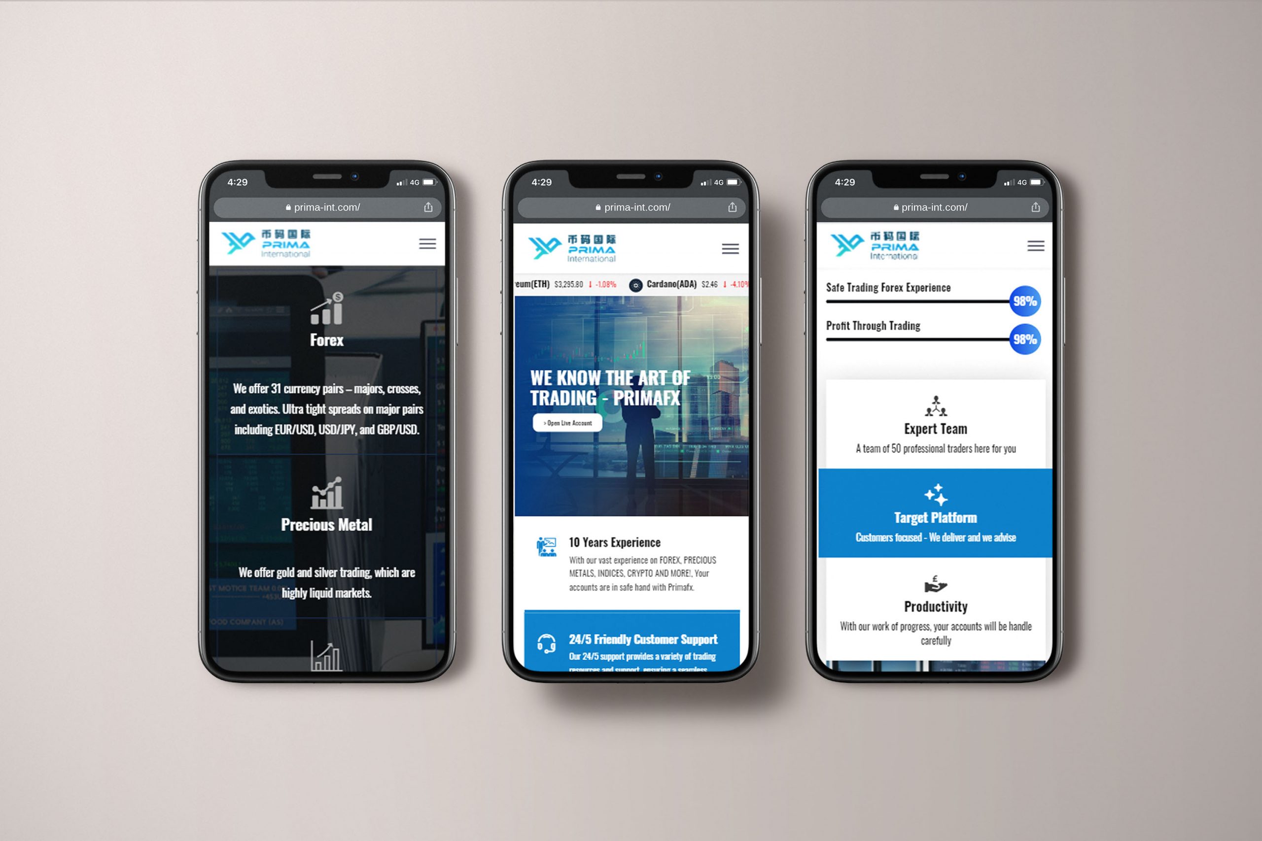 Primafx int web design portfolio mockup