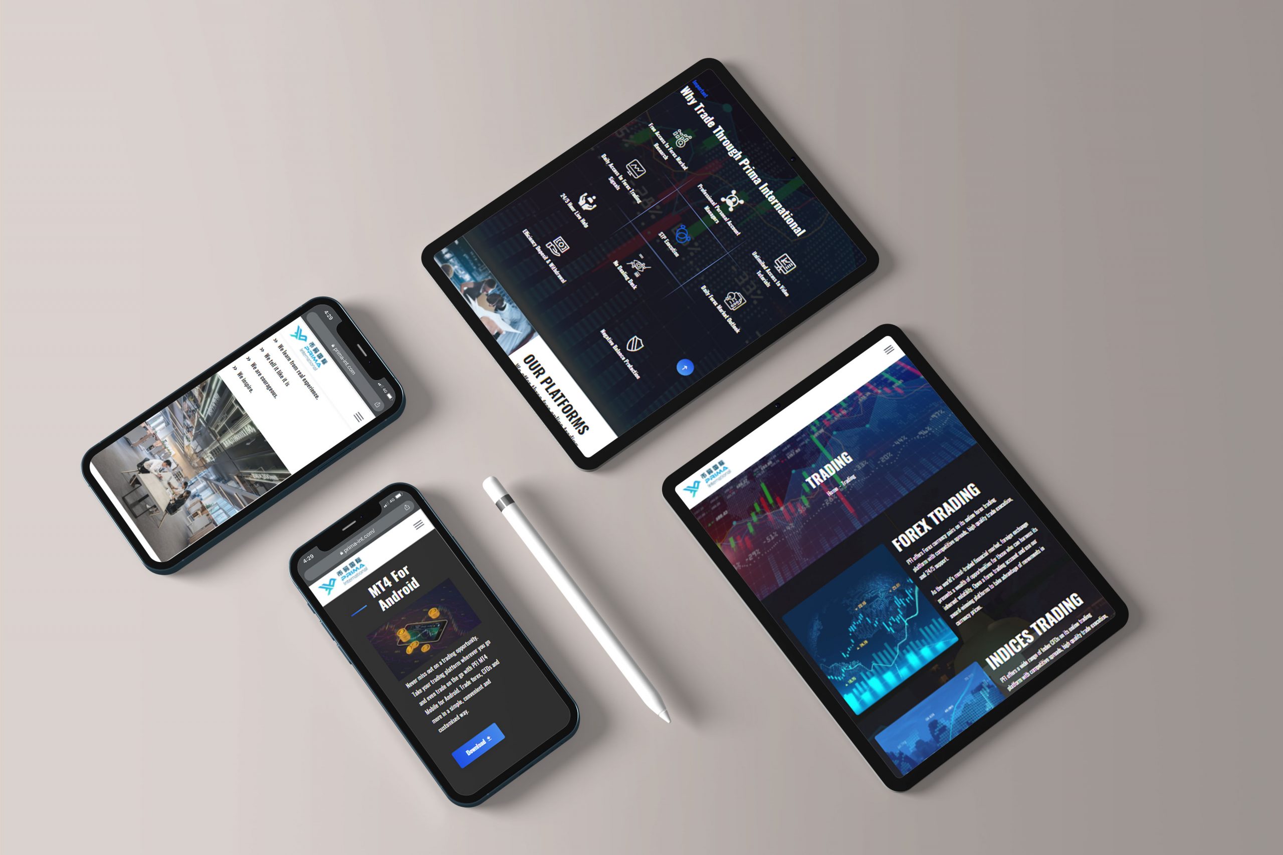 Primafx int web design portfolio mockup