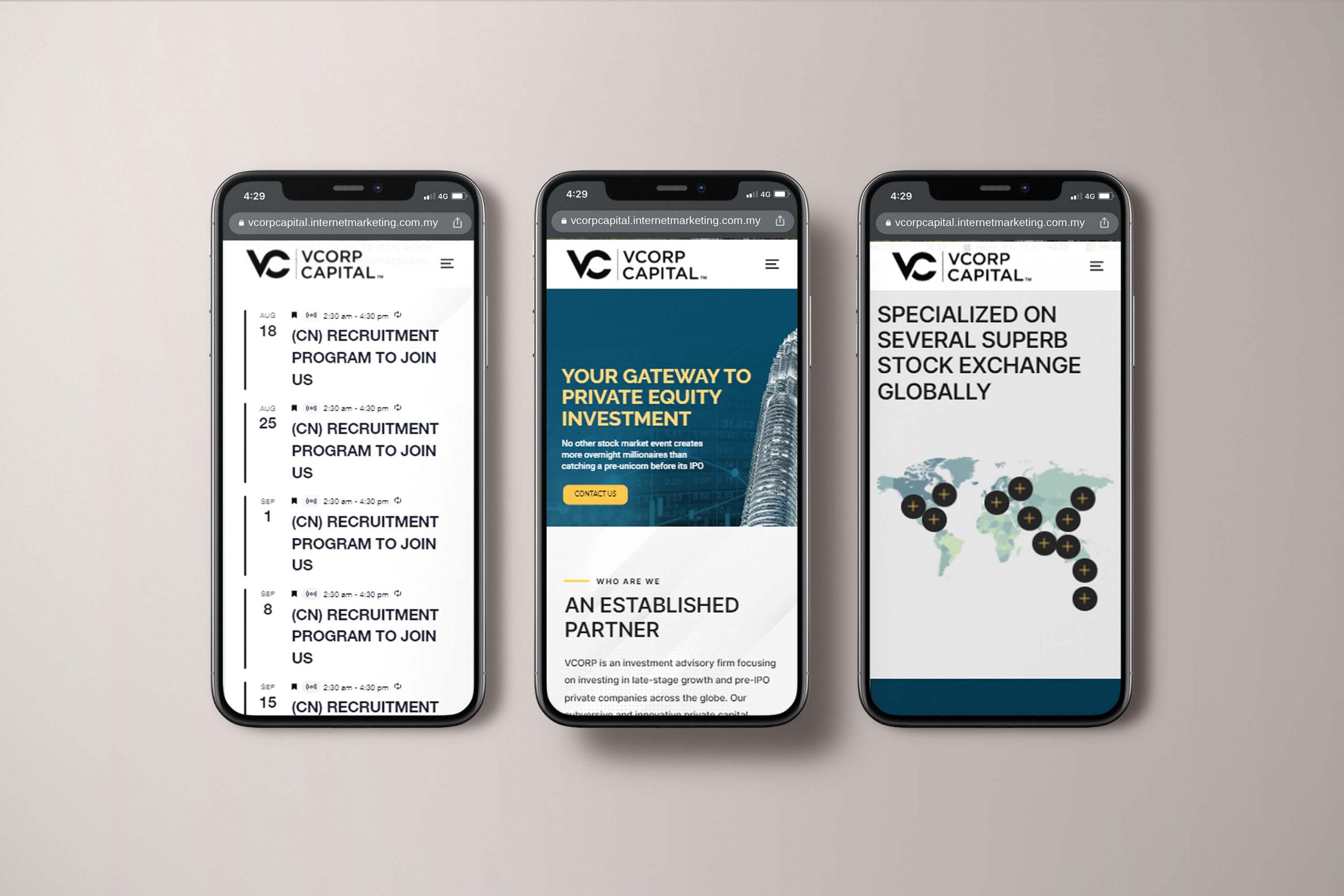 Vcorp Capital web design portfolio mockup