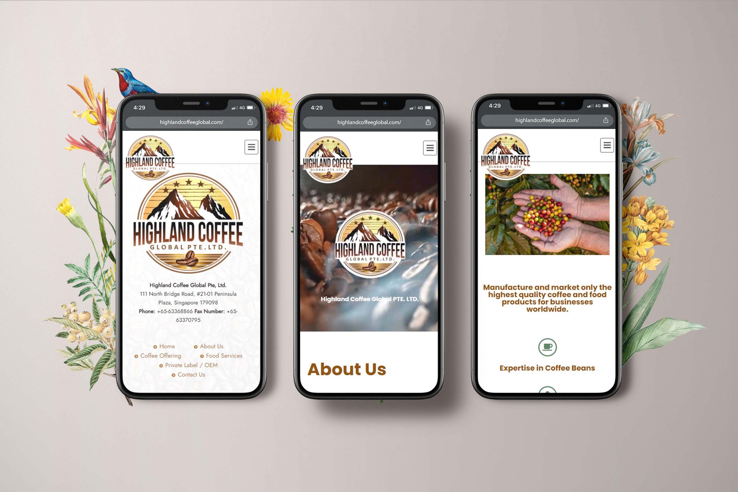 Highland coffee global web design portfolio mockup