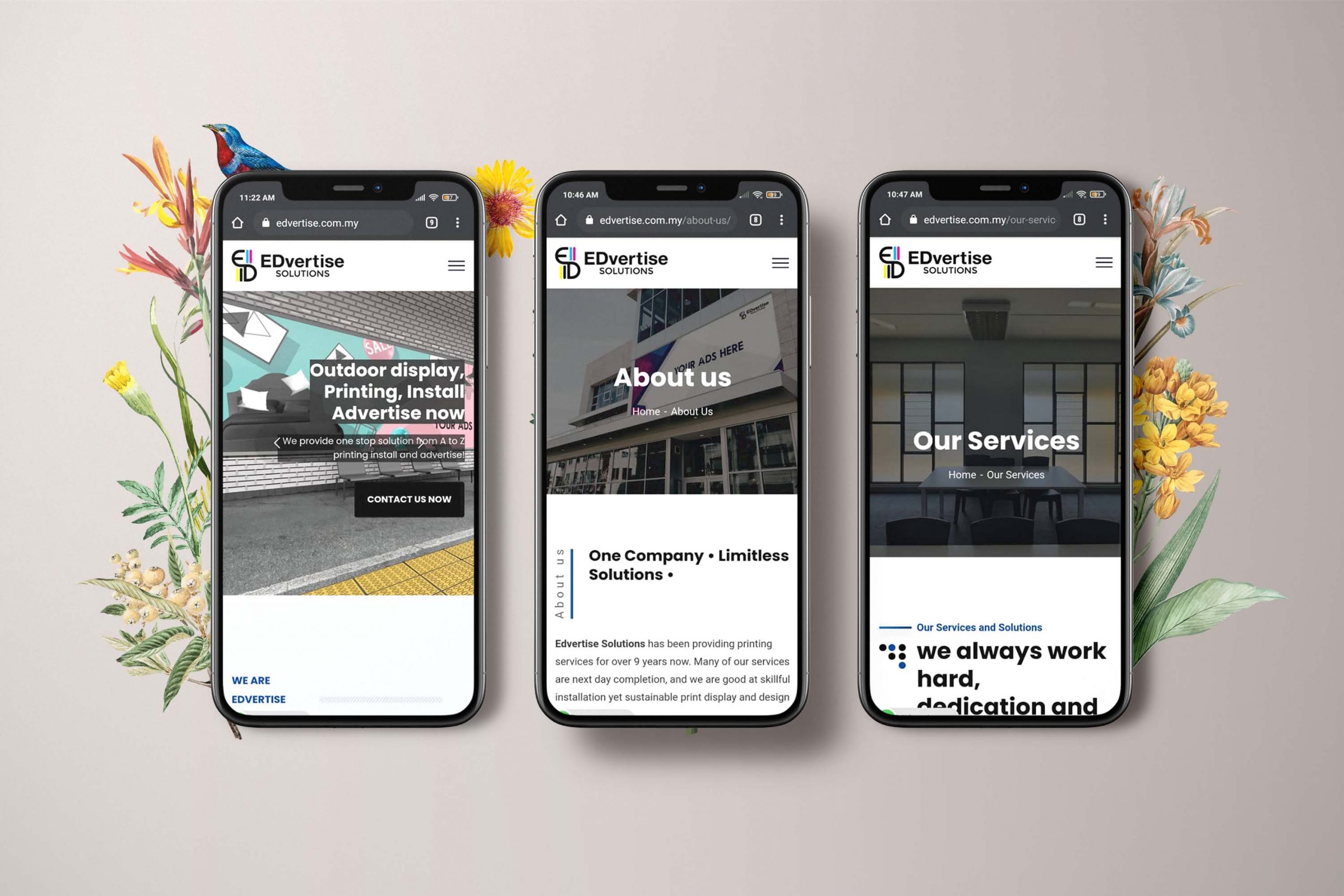 Edvertise web design portfolio mockup