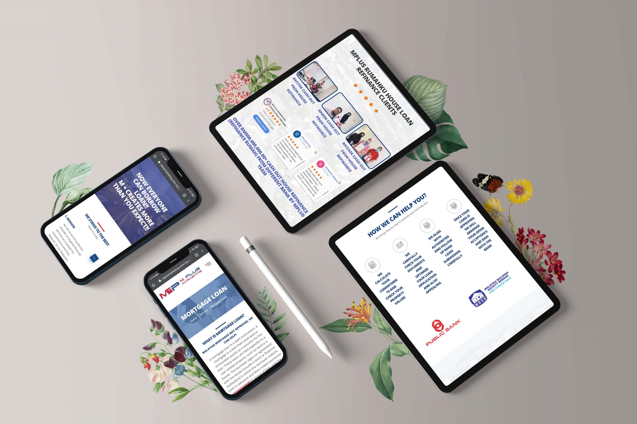 MPLUS web design portfolio mockup