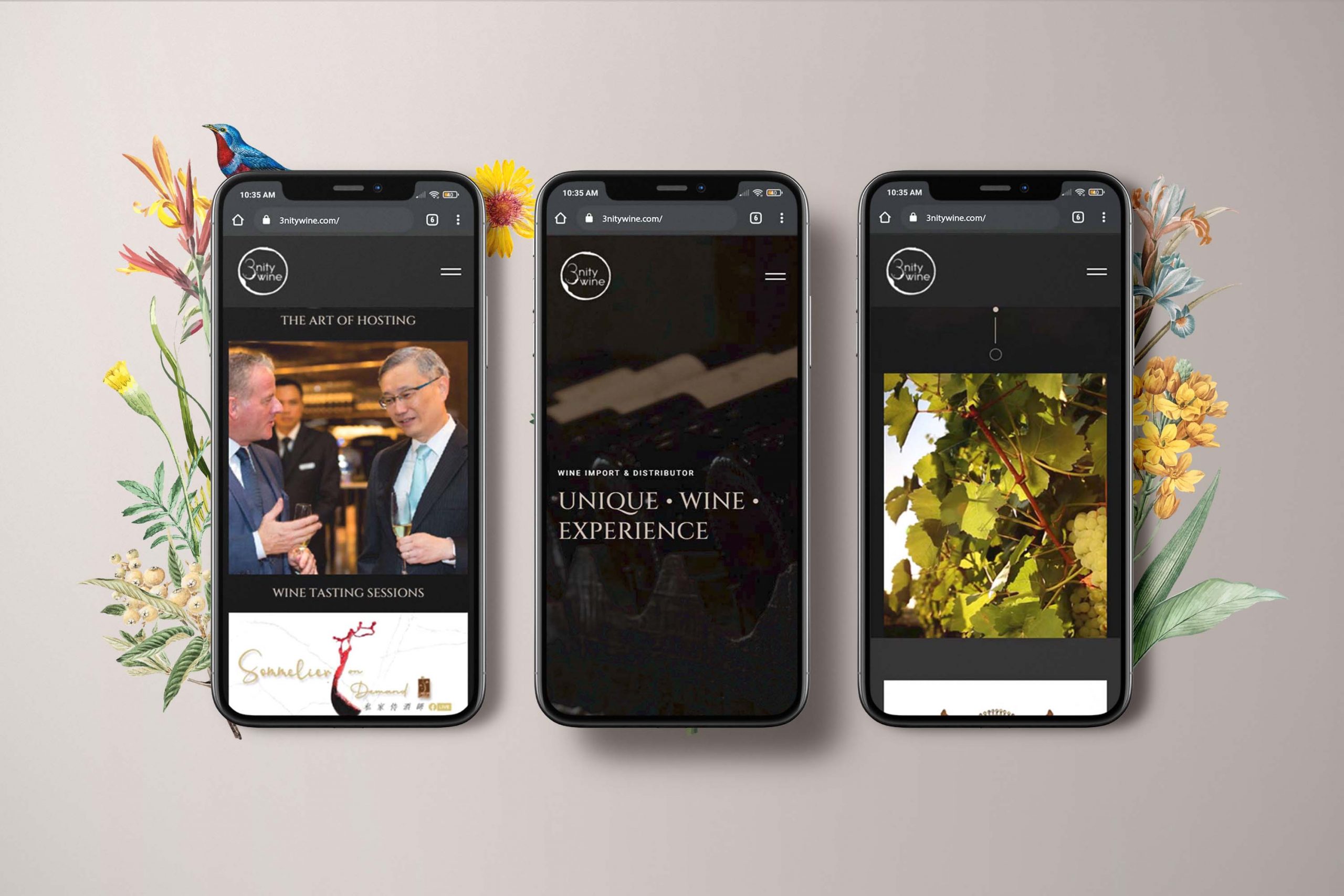 3nity wines web design portfolio mockup