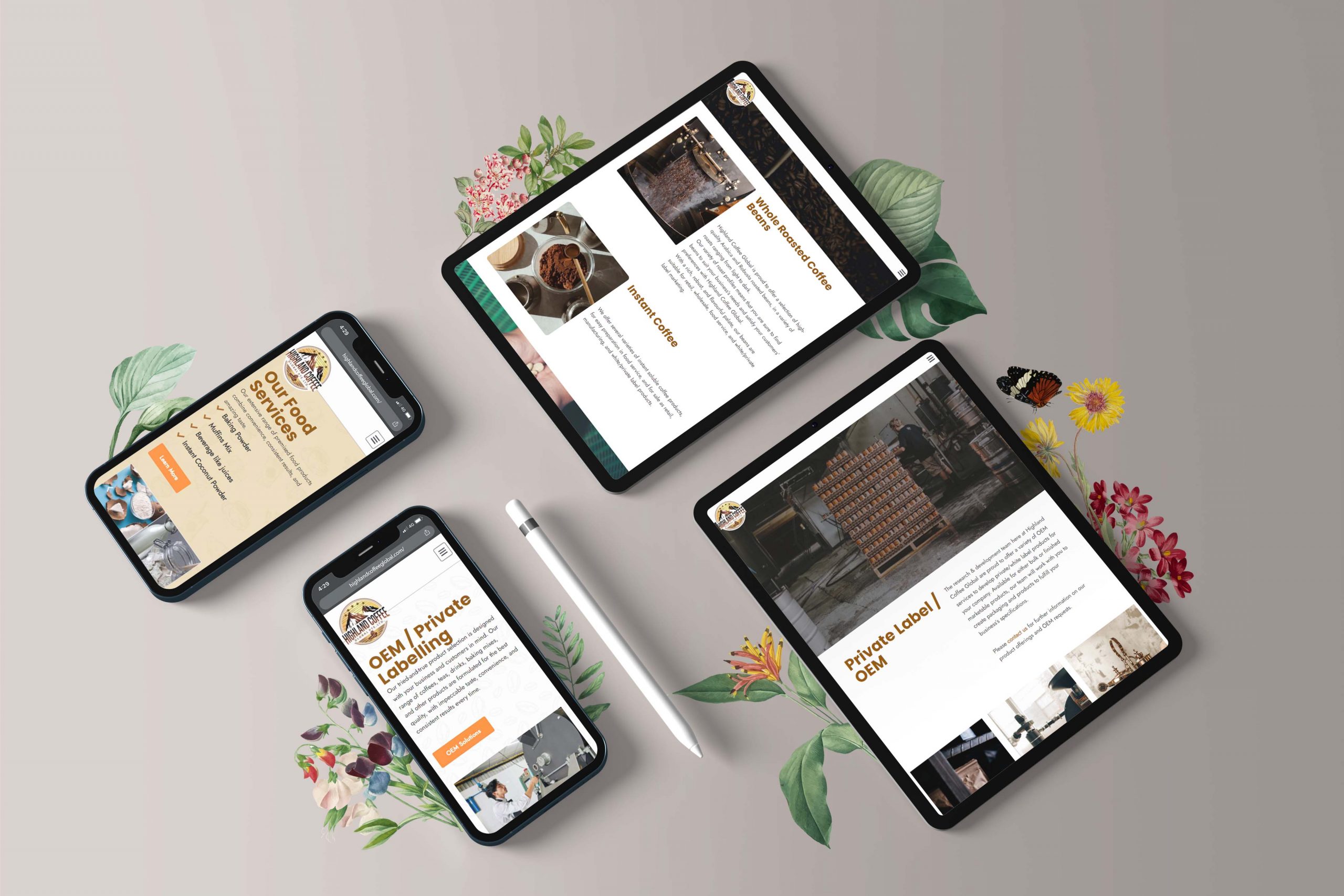 Highland coffee global web design portfolio mockup