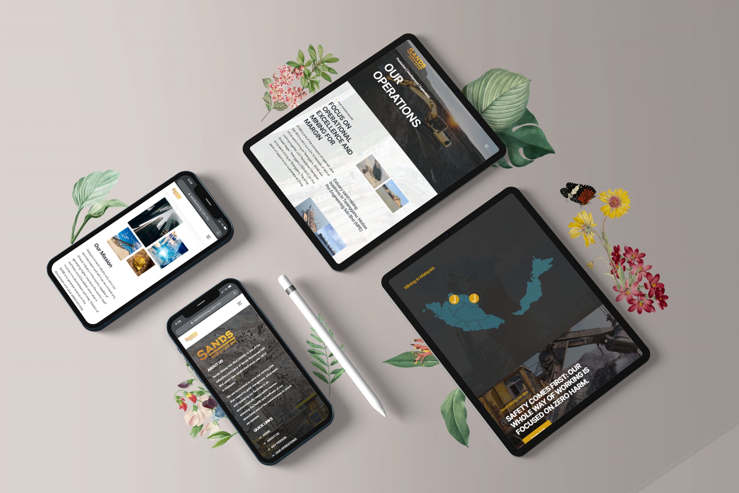 Sands Mining web design portfolio mockup