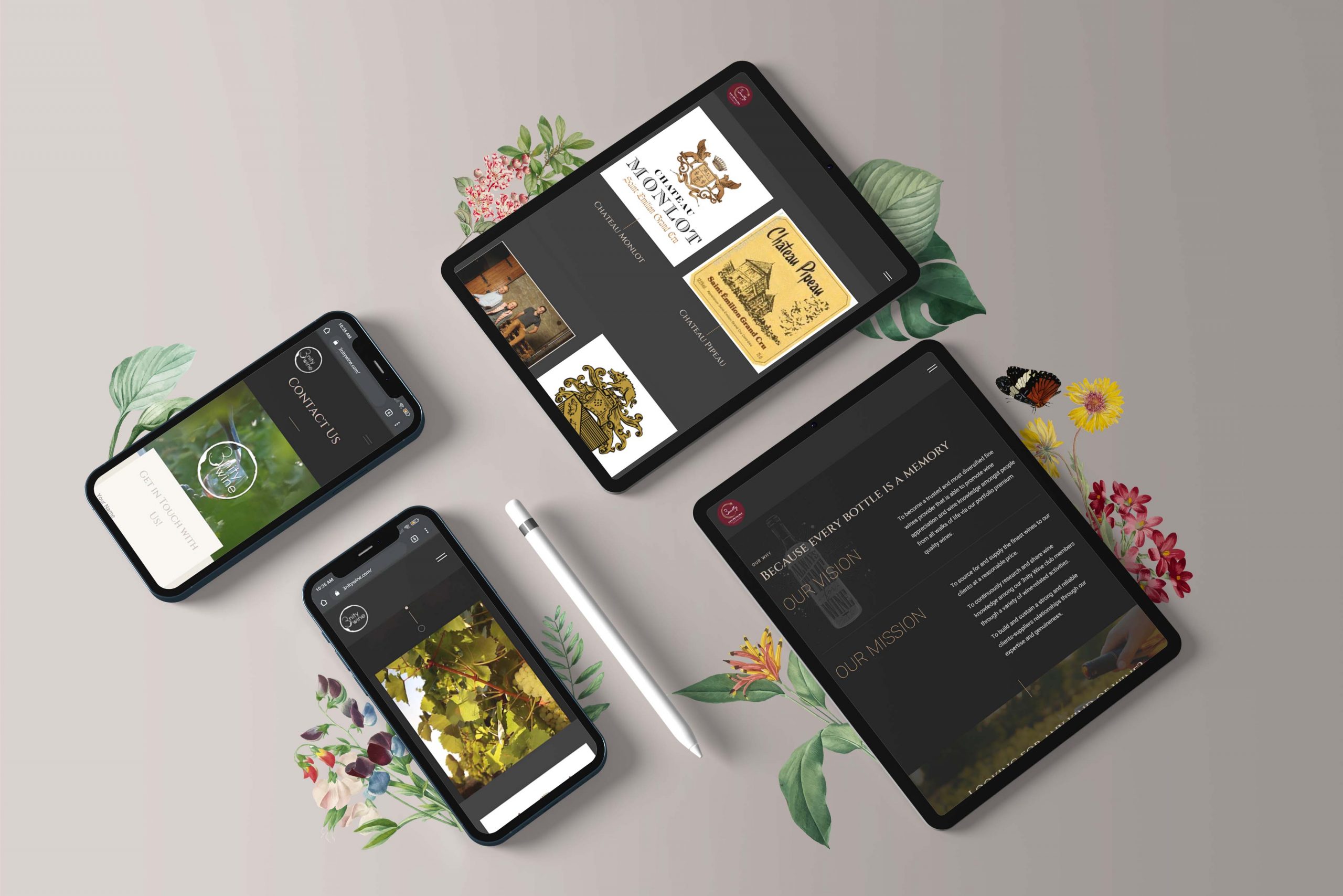 3nity wines web design portfolio mockup