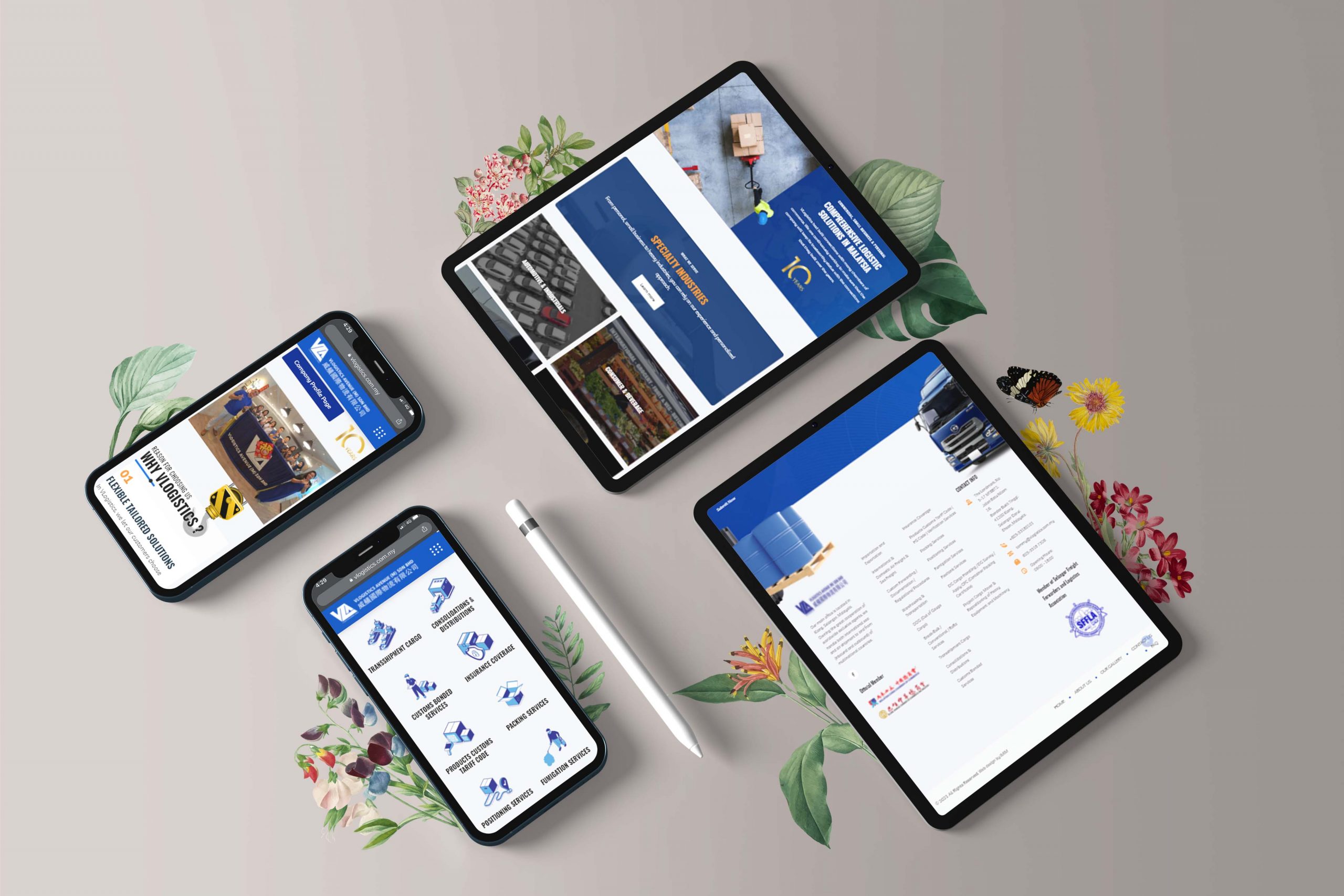 VLogistics web design portfolio mockup