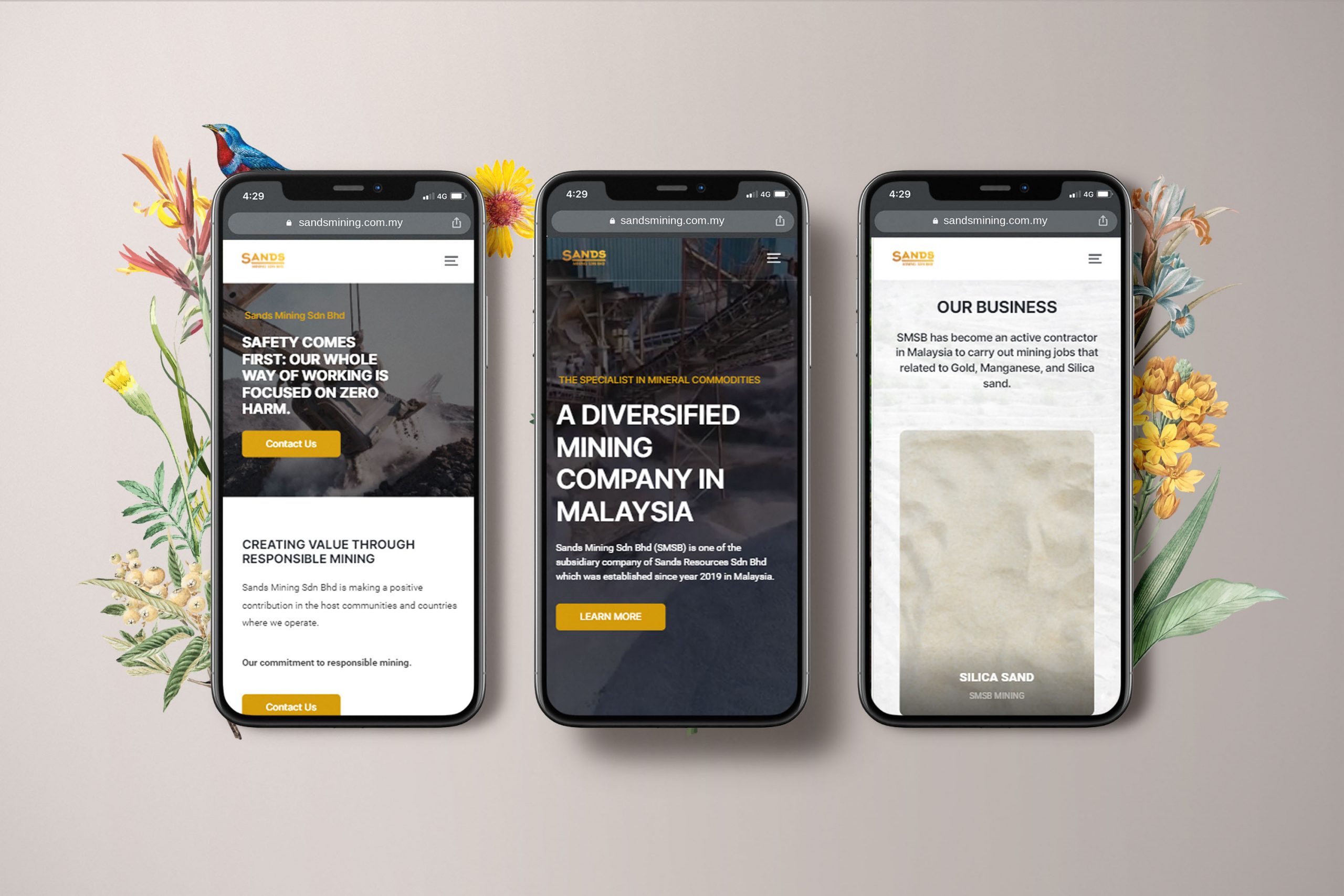 Sands Mining web design portfolio mockup