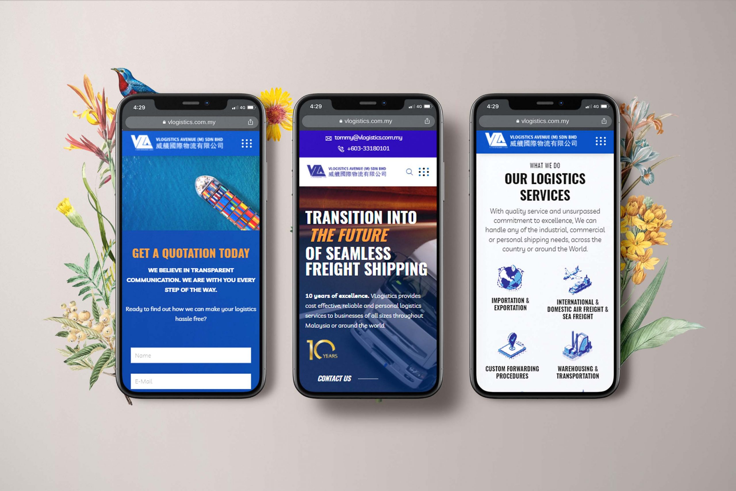 VLogistics web design portfolio mockup